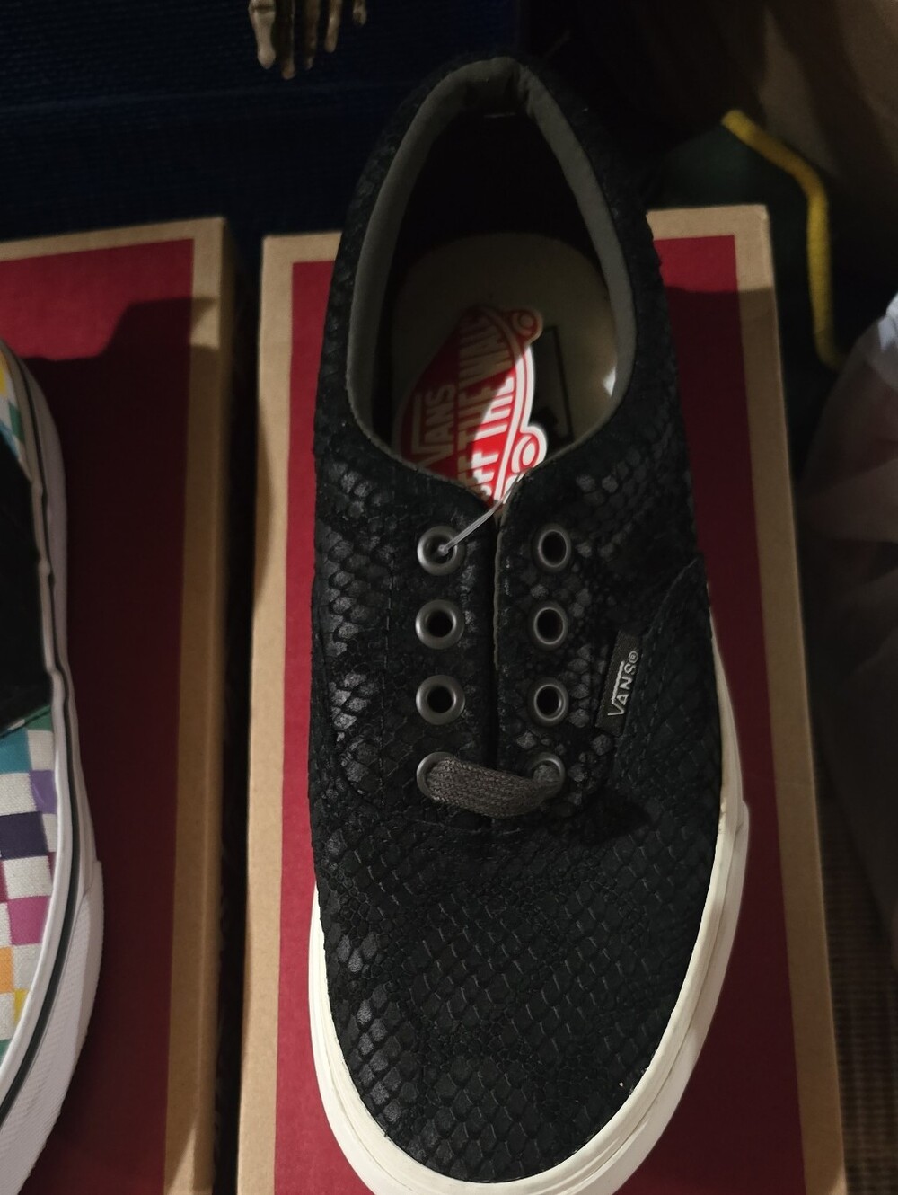 Vans Black Snake-Texture Women’s Low Top Sneakers